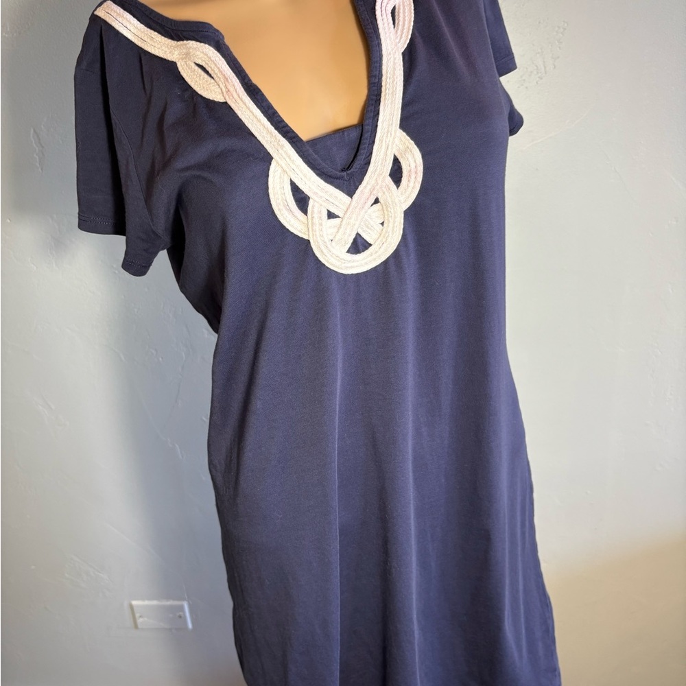 Lilly Pulitzer Brewster Navy Blue Pima Cotton Shift Mini Dress Size M